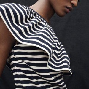 J. Crew Women's One Shoulder Navy Striped Tank Top